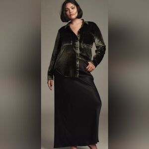 Pilcro Women's Hadley Black Velvet Long Sleeve Button Down Shirt